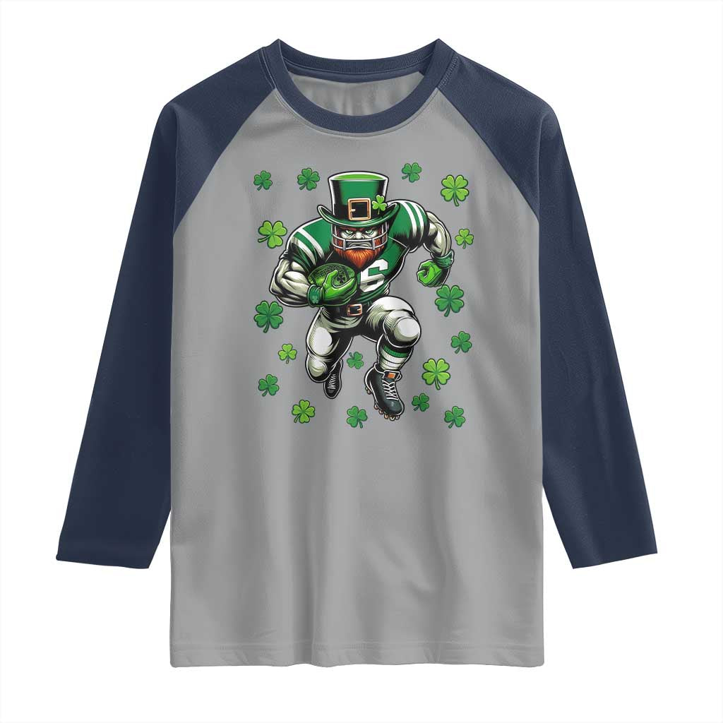 Leprechaun Football Dabbing Pose Raglan Shirt Lucky Irish Gift TS12 Sport Gray Navy Print Your Wear