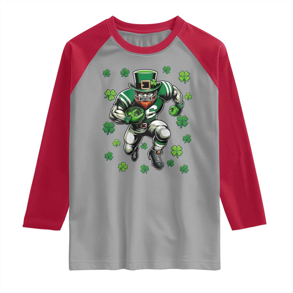 Leprechaun Football Dabbing Pose Raglan Shirt Lucky Irish Gift TS12 Sport Gray Red Print Your Wear