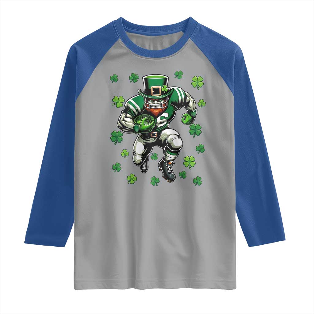 Leprechaun Football Dabbing Pose Raglan Shirt Lucky Irish Gift TS12 Sport Gray Royal Print Your Wear