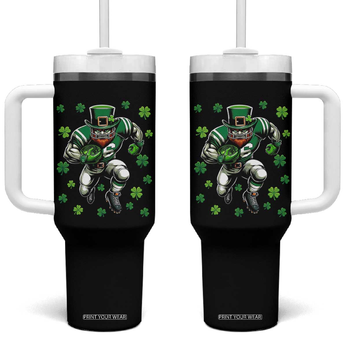 Leprechaun Football Dabbing Pose Tumbler With Handle Lucky Irish Gift TS12 One Size: 40 oz Black Print Your Wear