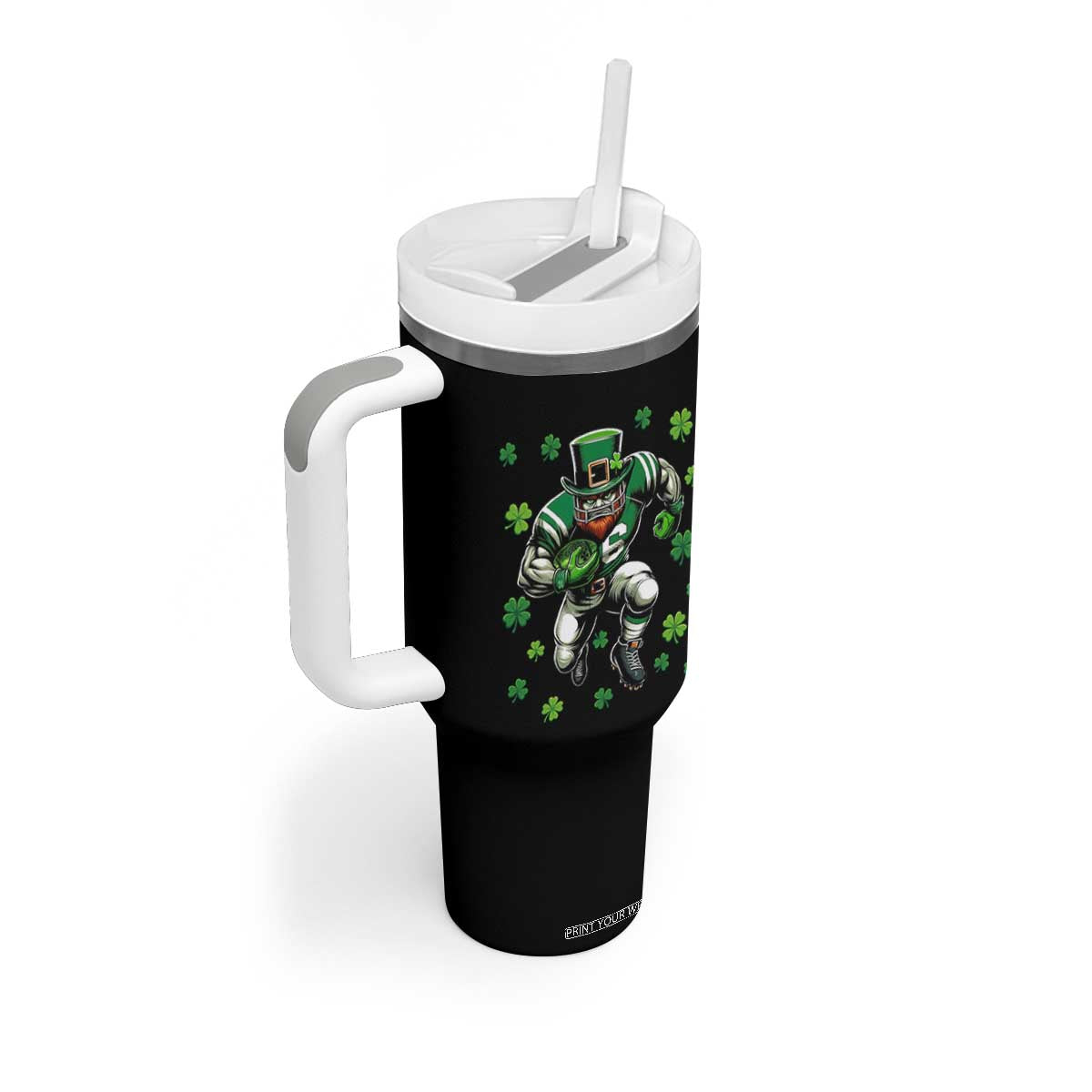 Leprechaun Football Dabbing Pose Tumbler With Handle Lucky Irish Gift TS12 Print Your Wear