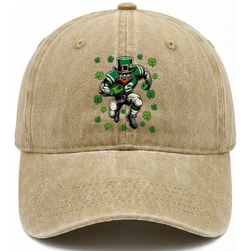 Leprechaun Football Dabbing Pose Washed Cotton Baseball Cap Lucky Irish Gift TS12 Print Your Wear