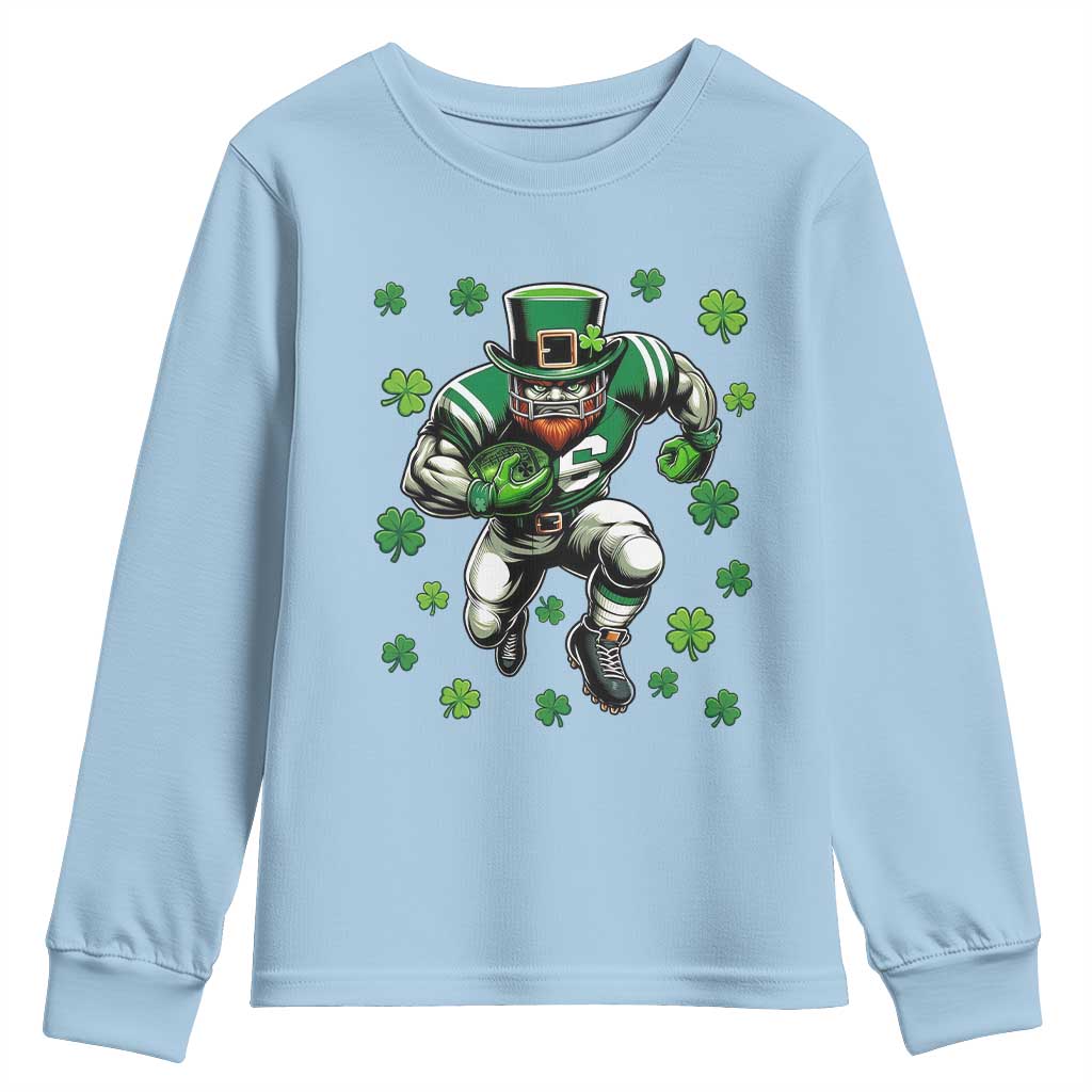 Leprechaun Football Dabbing Pose Youth Sweatshirt Lucky Irish Gift TS12 Light Blue Print Your Wear