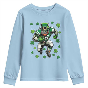 Leprechaun Football Dabbing Pose Youth Sweatshirt Lucky Irish Gift TS12 Light Blue Print Your Wear