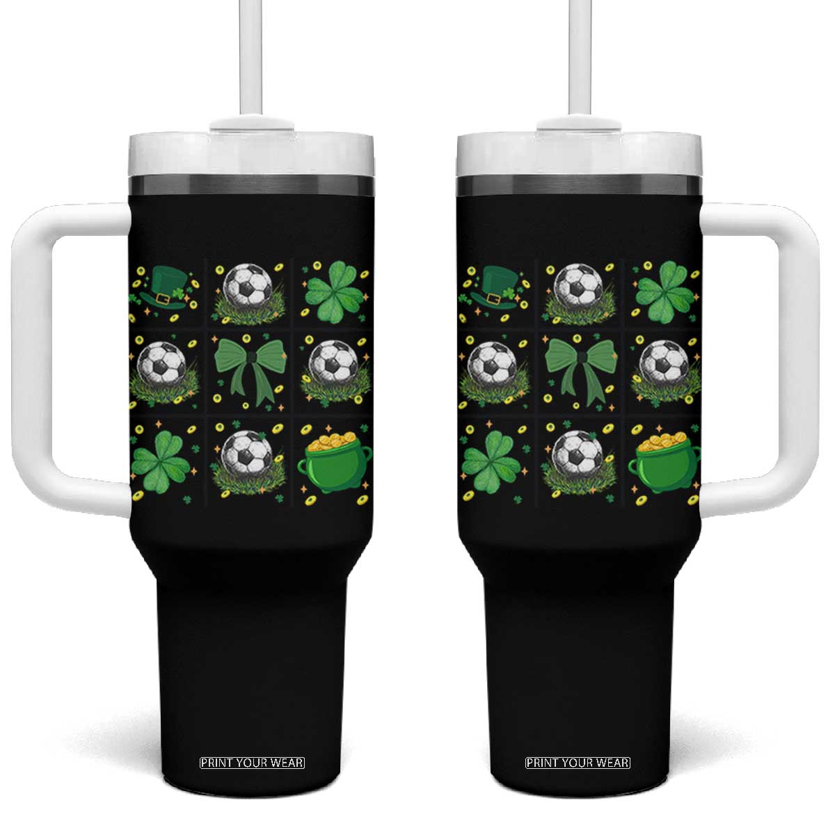 St Patricks Day Soccer Tumbler With Handle Irish Pride Gift TS12 One Size: 40 oz Black Print Your Wear