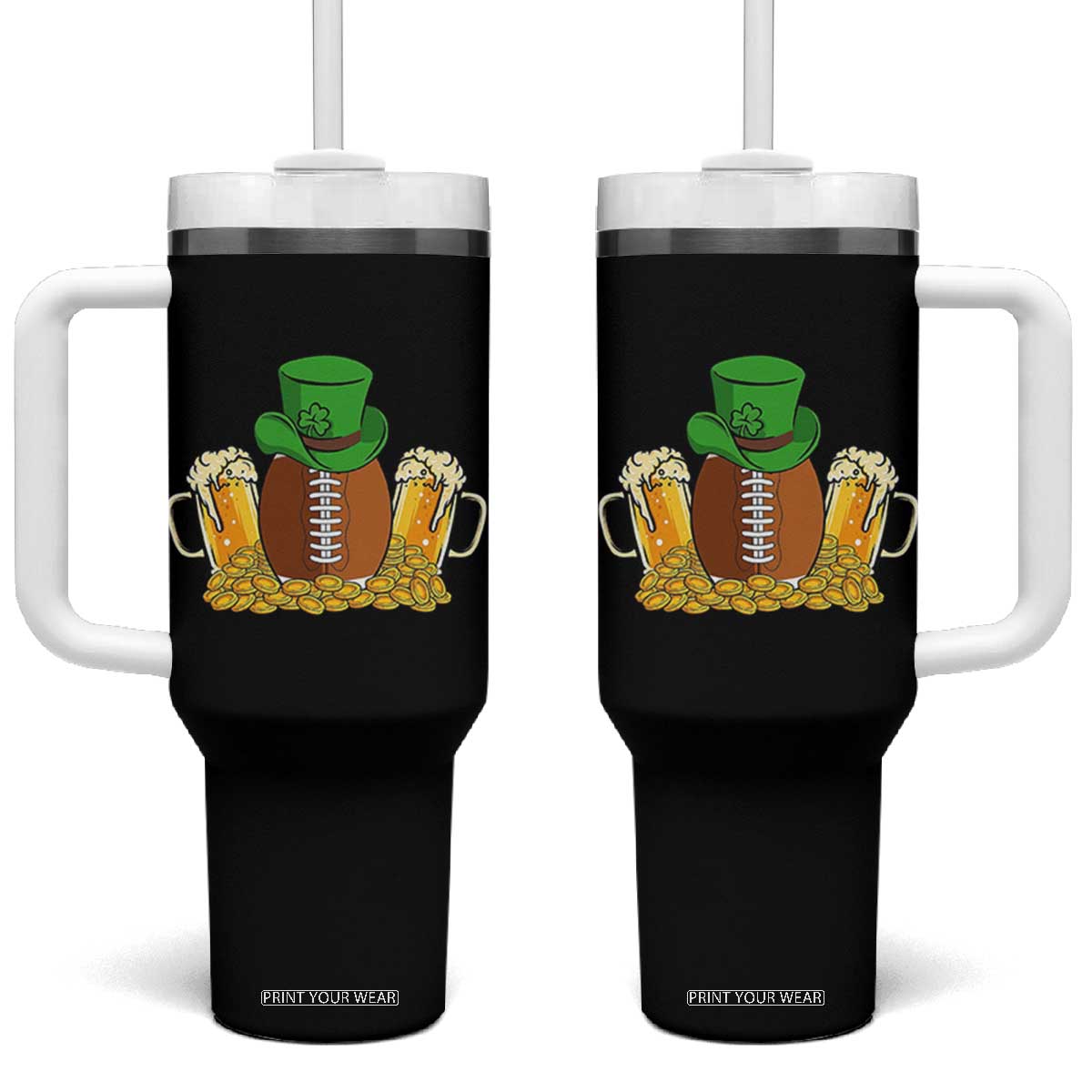 Funny Leprechaun Hat American Football Tumbler With Handle TS12 One Size: 40 oz Black Print Your Wear