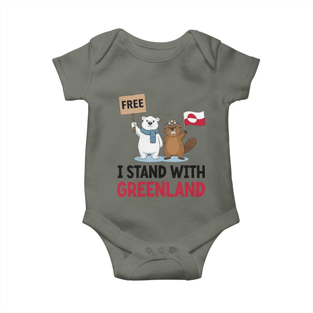 I Stand With Greenland Baby Onesie Anti Authoritarian Political Gag Gift TS12 Military Green Print Your Wear