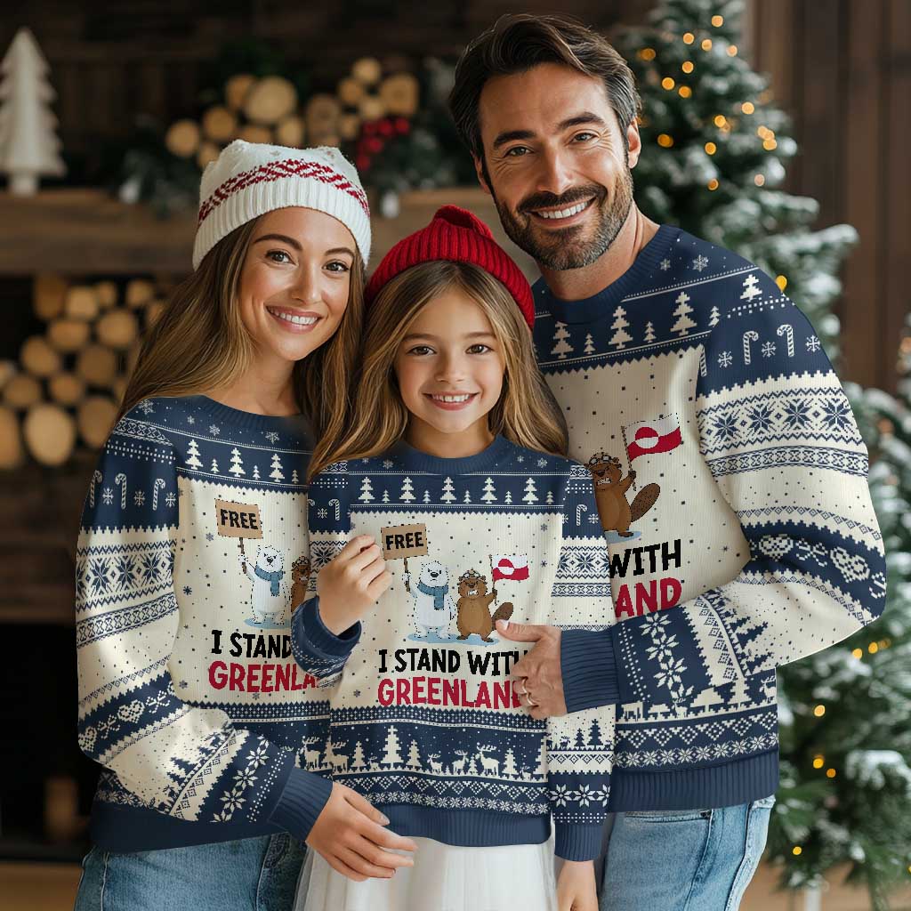 I Stand With Greenland Ugly Christmas Sweater Anti Authoritarian Political Gag Gift TS12 Beige Navy Print Your Wear