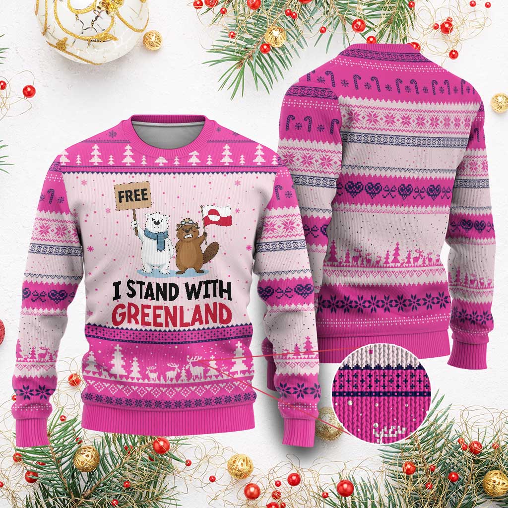 I Stand With Greenland Ugly Christmas Sweater Anti Authoritarian Political Gag Gift TS12 Hot Pink Print Your Wear