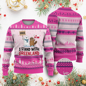 I Stand With Greenland Ugly Christmas Sweater Anti Authoritarian Political Gag Gift TS12 Hot Pink Print Your Wear