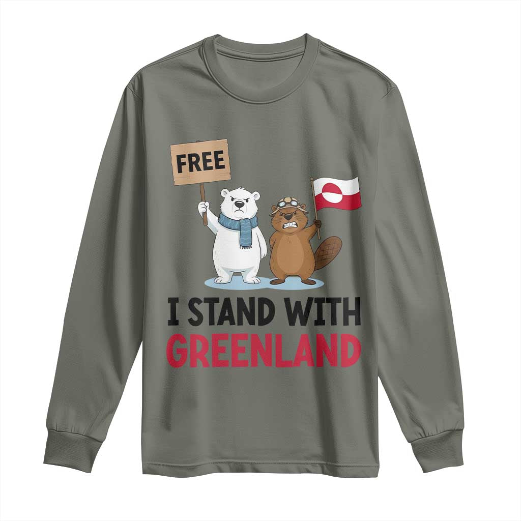 I Stand With Greenland Long Sleeve Shirt Anti Authoritarian Political Gag Gift TS12 Military Green Print Your Wear