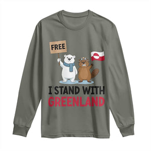 I Stand With Greenland Long Sleeve Shirt Anti Authoritarian Political Gag Gift TS12 Military Green Print Your Wear