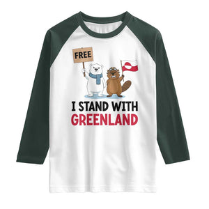 I Stand With Greenland Raglan Shirt Anti Authoritarian Political Gag Gift TS12 White Dark Forest Green Print Your Wear