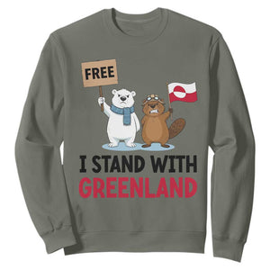 I Stand With Greenland Sweatshirt Anti Authoritarian Political Gag Gift TS12 Military Green Print Your Wear