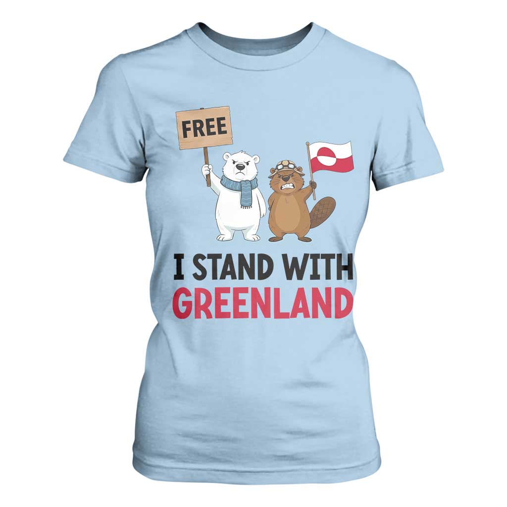 I Stand With Greenland T Shirt For Women Anti Authoritarian Political Gag Gift TS12 Light Blue Print Your Wear