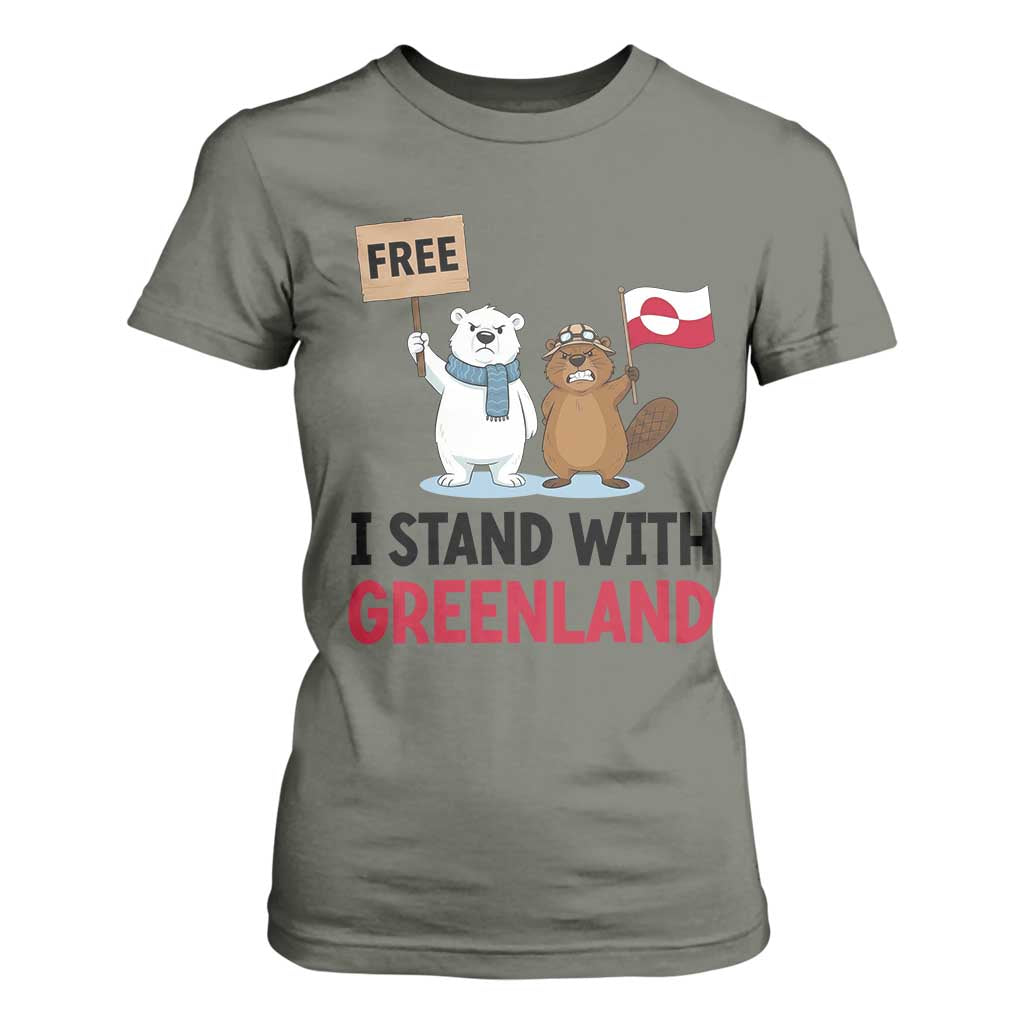 I Stand With Greenland T Shirt For Women Anti Authoritarian Political Gag Gift TS12 Military Green Print Your Wear