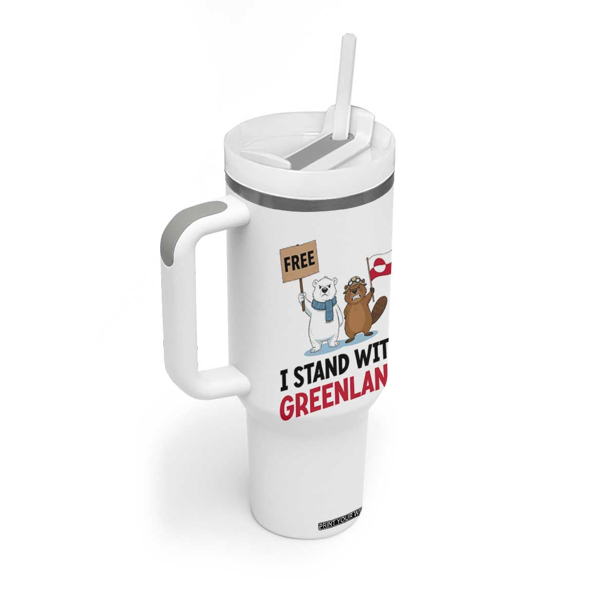 I Stand With Greenland Tumbler With Handle Anti Authoritarian Political Gag Gift TS12 Print Your Wear