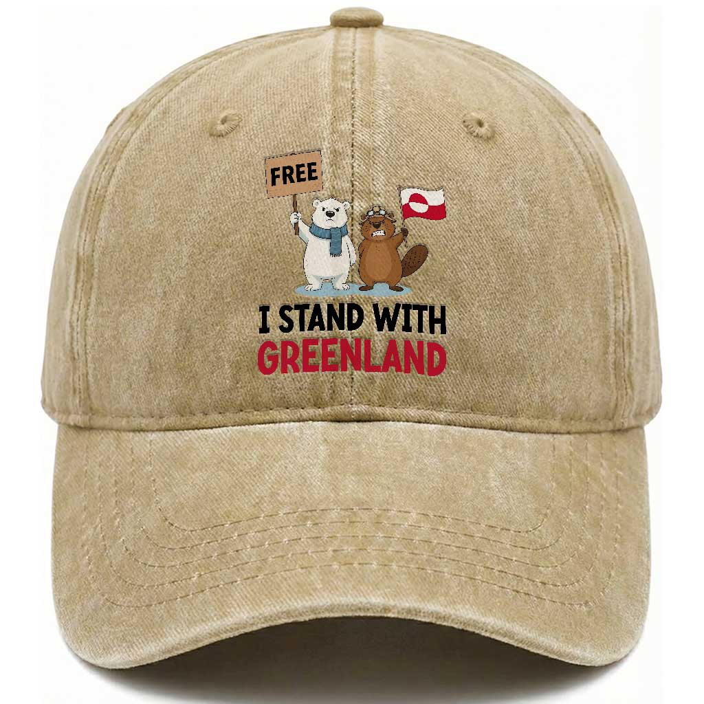 I Stand With Greenland Washed Cotton Baseball Cap Anti Authoritarian Political Gag Gift TS12 Print Your Wear