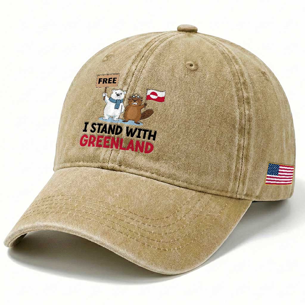 I Stand With Greenland Washed Cotton Baseball Cap Anti Authoritarian Political Gag Gift TS12 Print Your Wear