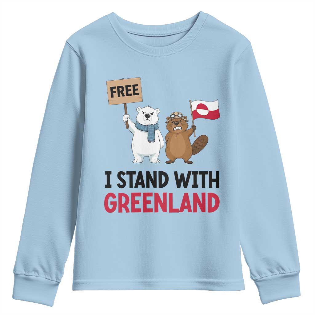 I Stand With Greenland Youth Sweatshirt Anti Authoritarian Political Gag Gift TS12 Light Blue Print Your Wear