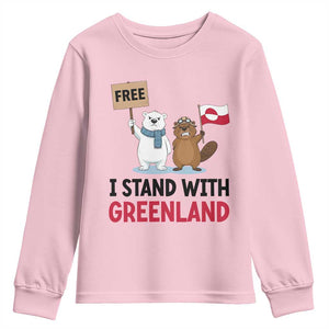 I Stand With Greenland Youth Sweatshirt Anti Authoritarian Political Gag Gift TS12 Light Pink Print Your Wear