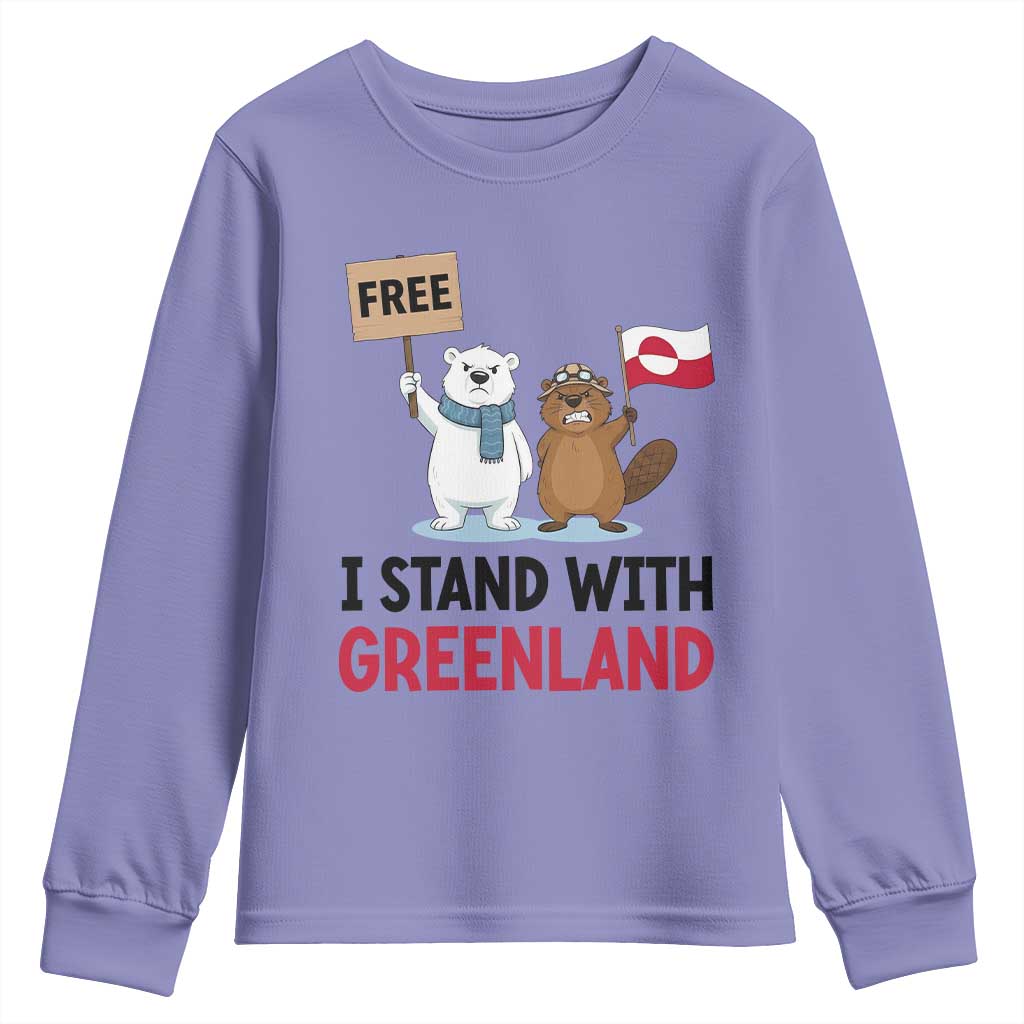 I Stand With Greenland Youth Sweatshirt Anti Authoritarian Political Gag Gift TS12 Violet Print Your Wear