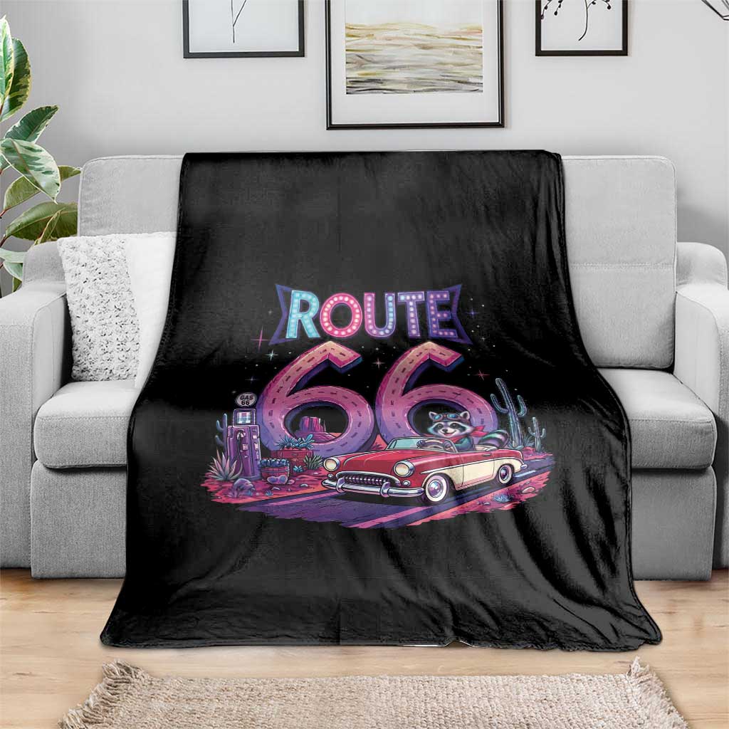 Route Highway 66 Americana Adventure Throw Blanket Cute Raccoon Driving Car TS12 Print Your Wear
