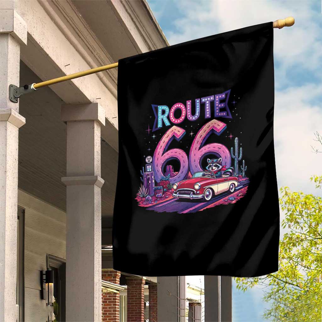 Route Highway 66 Americana Adventure Garden Flag Cute Raccoon Driving Car TS12 Print Your Wear