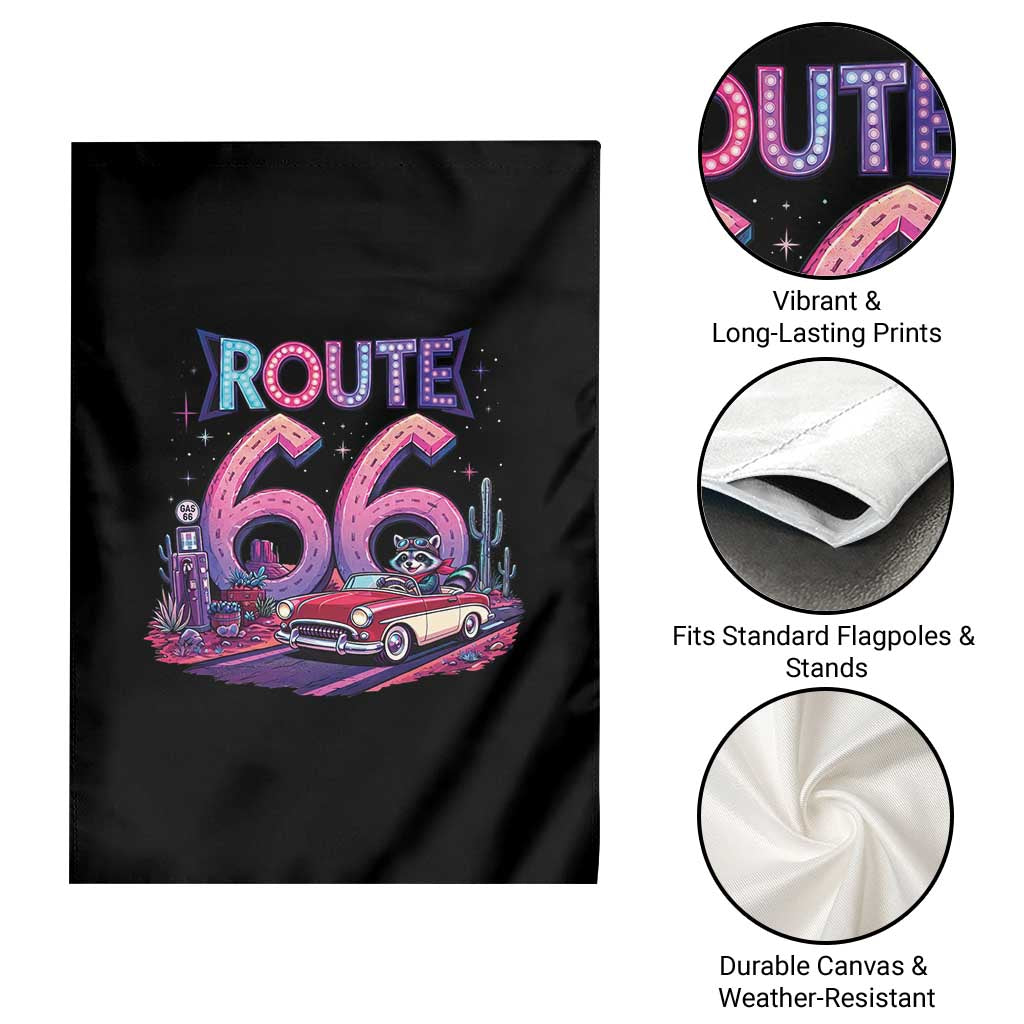 Route Highway 66 Americana Adventure Garden Flag Cute Raccoon Driving Car TS12 Print Your Wear