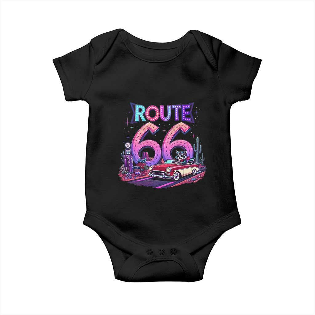 Route Highway 66 Americana Adventure Baby Onesie Cute Raccoon Driving Car TS12 Black Print Your Wear