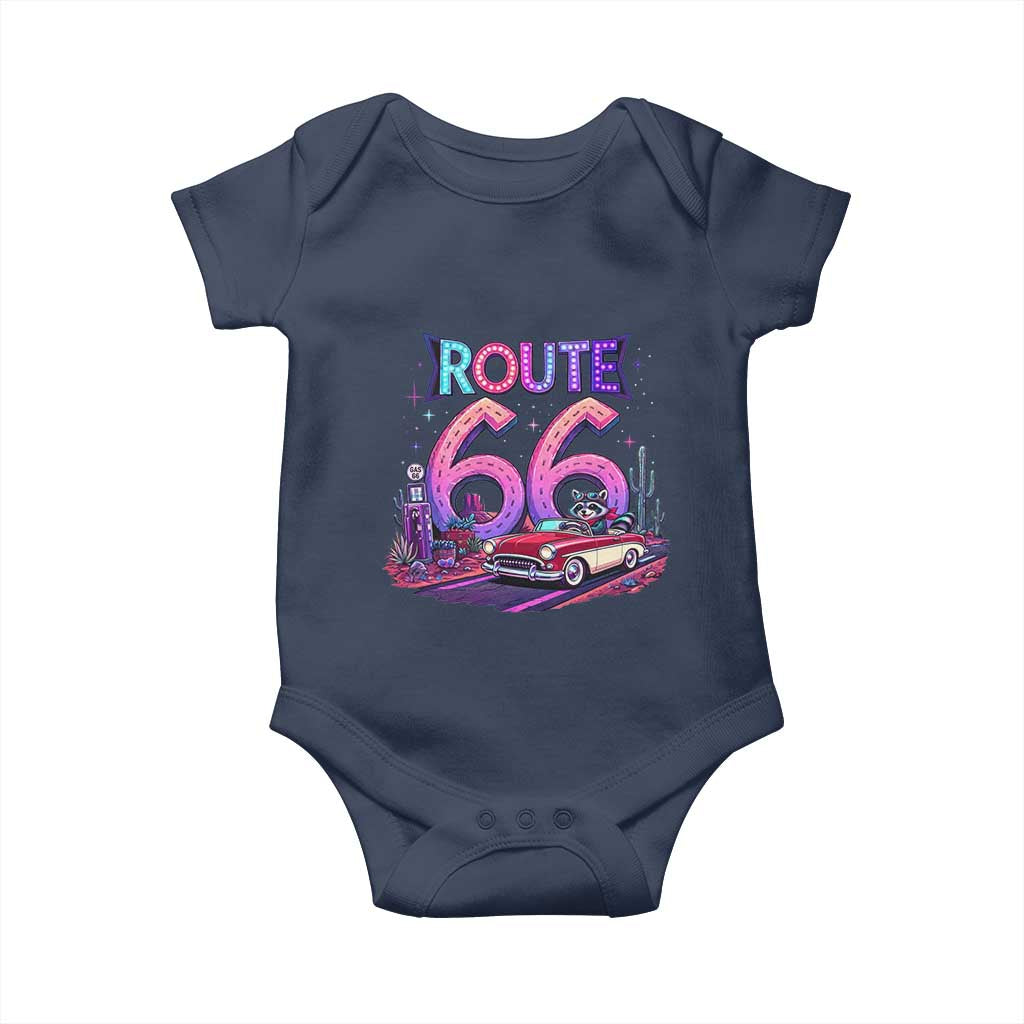 Route Highway 66 Americana Adventure Baby Onesie Cute Raccoon Driving Car TS12 Navy Print Your Wear
