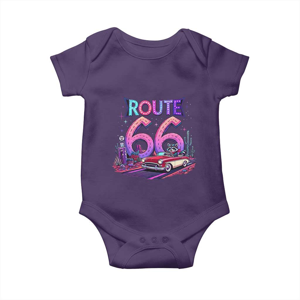 Route Highway 66 Americana Adventure Baby Onesie Cute Raccoon Driving Car TS12 Purple Print Your Wear