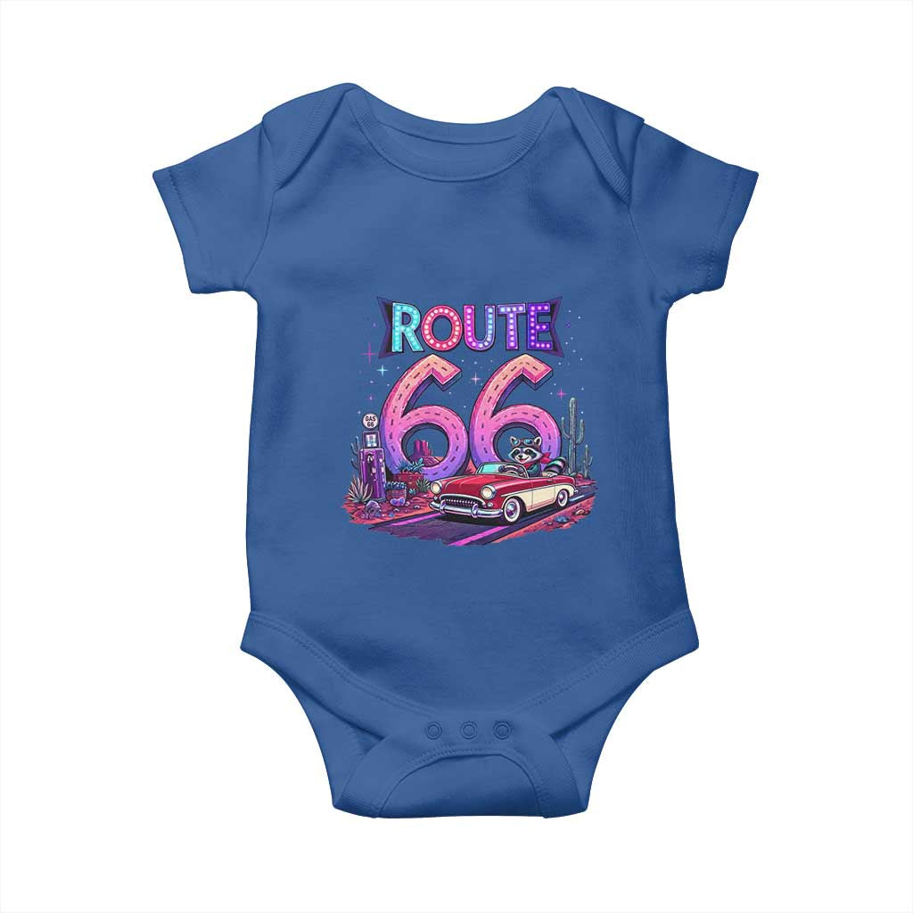 Route Highway 66 Americana Adventure Baby Onesie Cute Raccoon Driving Car TS12 Royal Blue Print Your Wear
