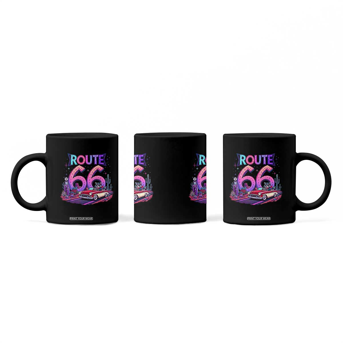 Route Highway 66 Americana Adventure Coffee Mug Cute Raccoon Driving Car TS12 Print Your Wear