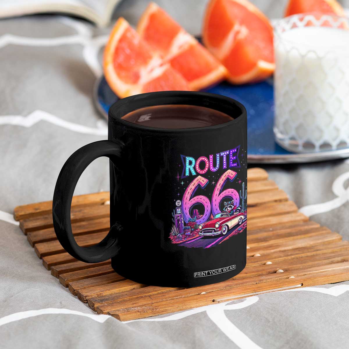 Route Highway 66 Americana Adventure Coffee Mug Cute Raccoon Driving Car TS12 Print Your Wear