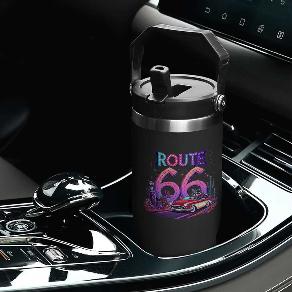 Route Highway 66 Americana Adventure Flip Straw Tumbler Cute Raccoon Driving Car TS12 Print Your Wear
