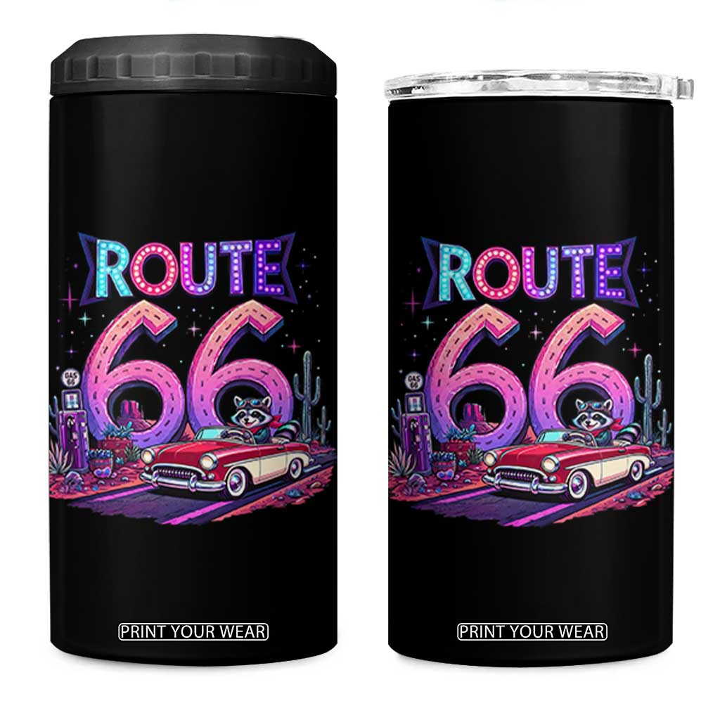 Route Highway 66 Americana Adventure 4 in 1 Can Cooler Tumbler Cute Raccoon Driving Car TS12 One Size: 16 oz Black Print Your Wear