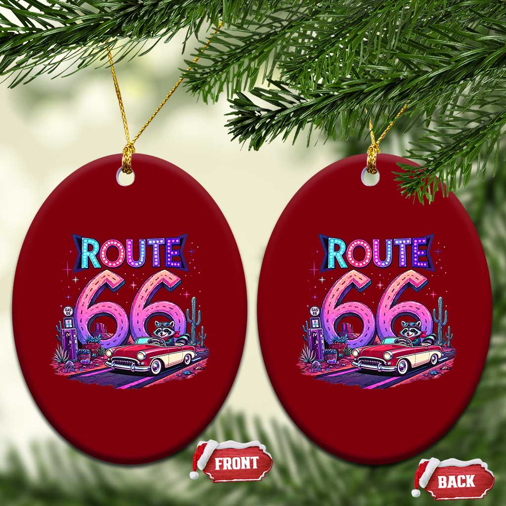 Route Highway 66 Americana Adventure Ceramic Ornament Cute Raccoon Driving Car TS12 Print Your Wear