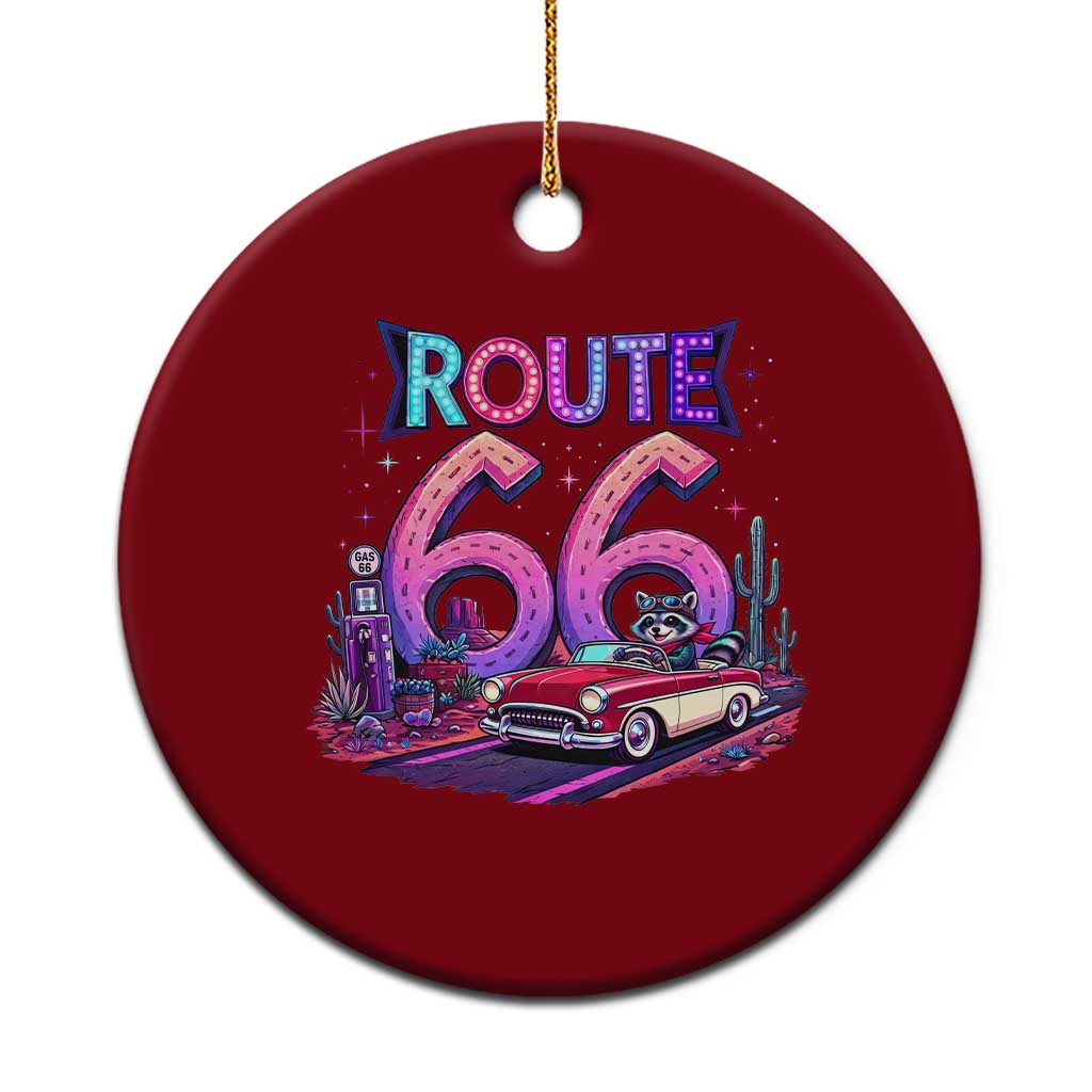 Route Highway 66 Americana Adventure Ceramic Ornament Cute Raccoon Driving Car TS12 1pc Red Print Your Wear