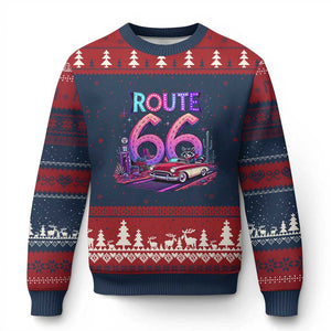 Route Highway 66 Americana Adventure Ugly Christmas Sweater Cute Raccoon Driving Car TS12 Navy Red Print Your Wear