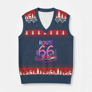 Route Highway 66 Americana Adventure V-Neck Knit Sweater Vest Cute Raccoon Driving Car TS12 Navy Red Print Your Wear