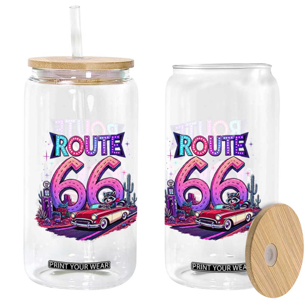 Route Highway 66 Americana Adventure Glass Can Cute Raccoon Driving Car TS12 Print Your Wear