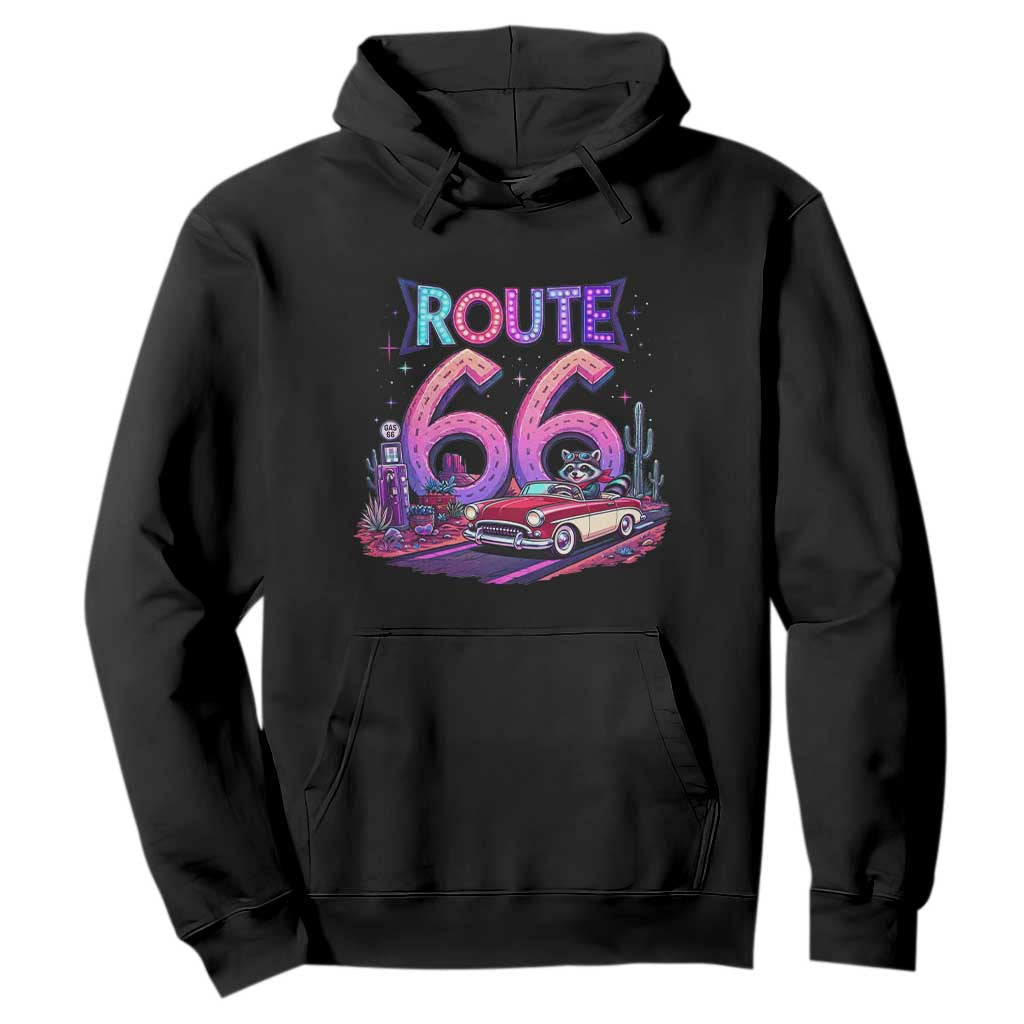 Route Highway 66 Americana Adventure Hoodie Cute Raccoon Driving Car TS12 Black Print Your Wear