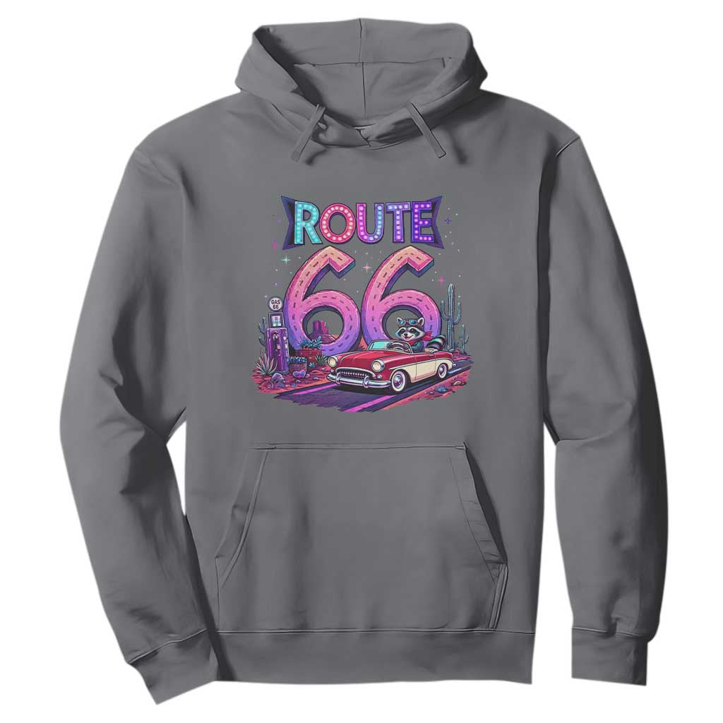Route Highway 66 Americana Adventure Hoodie Cute Raccoon Driving Car TS12 Charcoal Print Your Wear