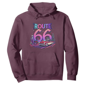 Route Highway 66 Americana Adventure Hoodie Cute Raccoon Driving Car TS12 Maroon Print Your Wear