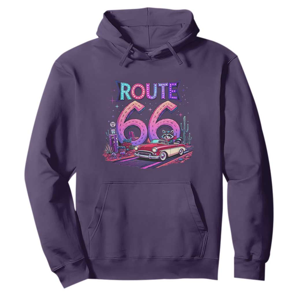 Route Highway 66 Americana Adventure Hoodie Cute Raccoon Driving Car TS12 Purple Print Your Wear
