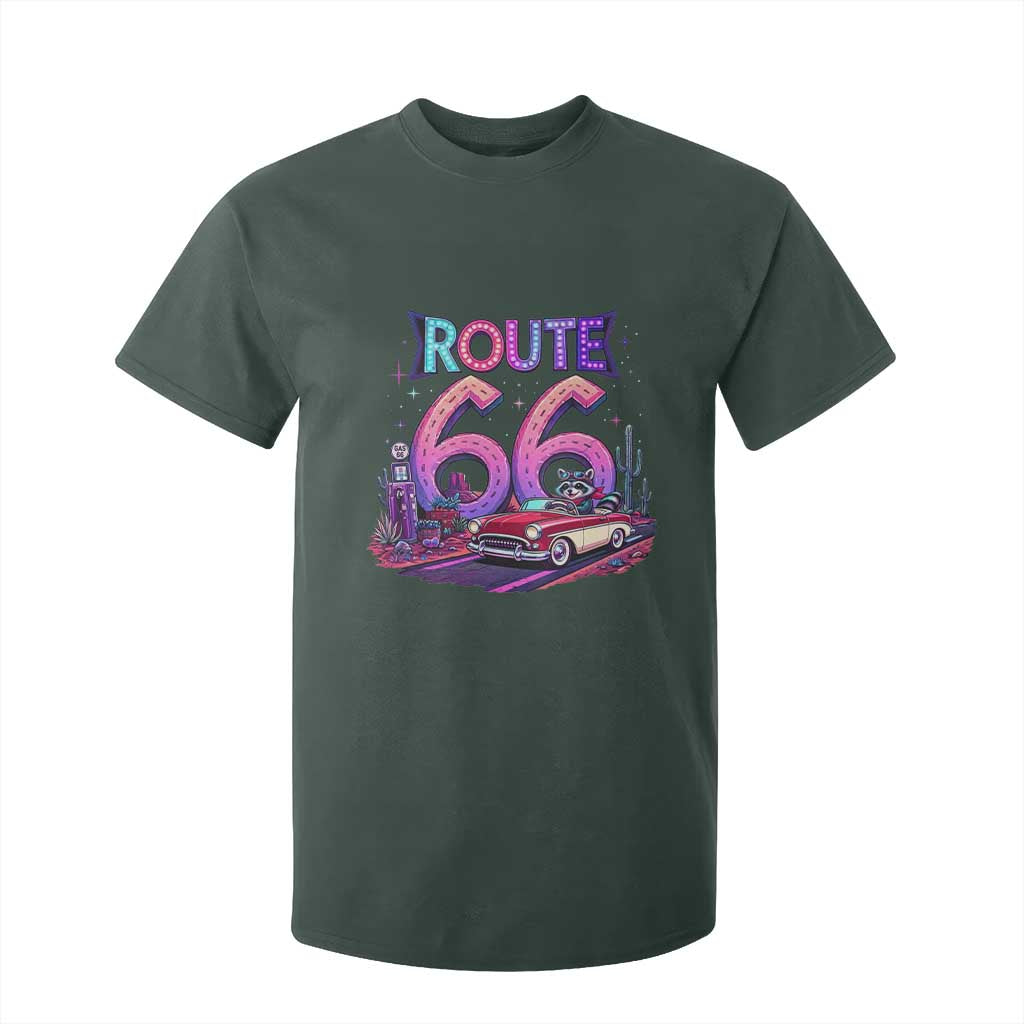 Route Highway 66 Americana Adventure T Shirt For Kid Cute Raccoon Driving Car TS12 Dark Forest Green Print Your Wear