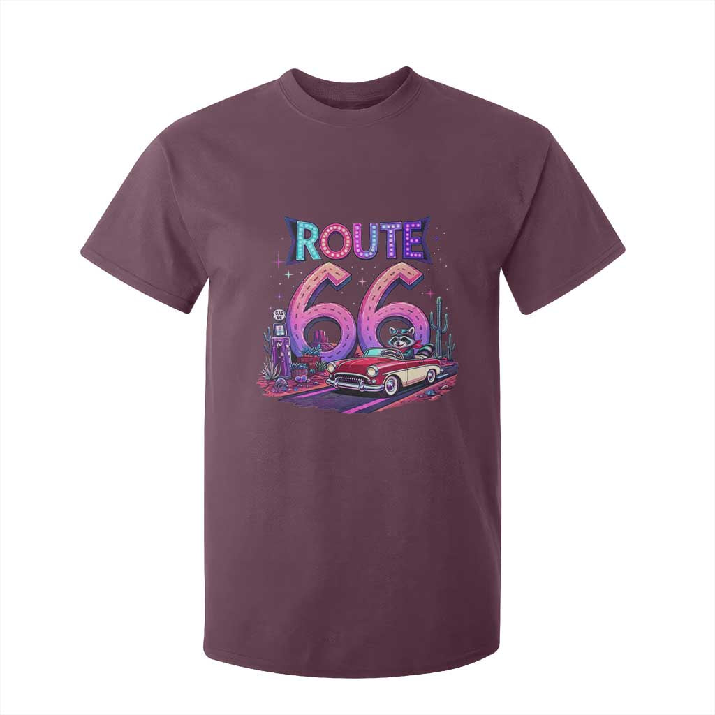 Route Highway 66 Americana Adventure T Shirt For Kid Cute Raccoon Driving Car TS12 Maroon Print Your Wear