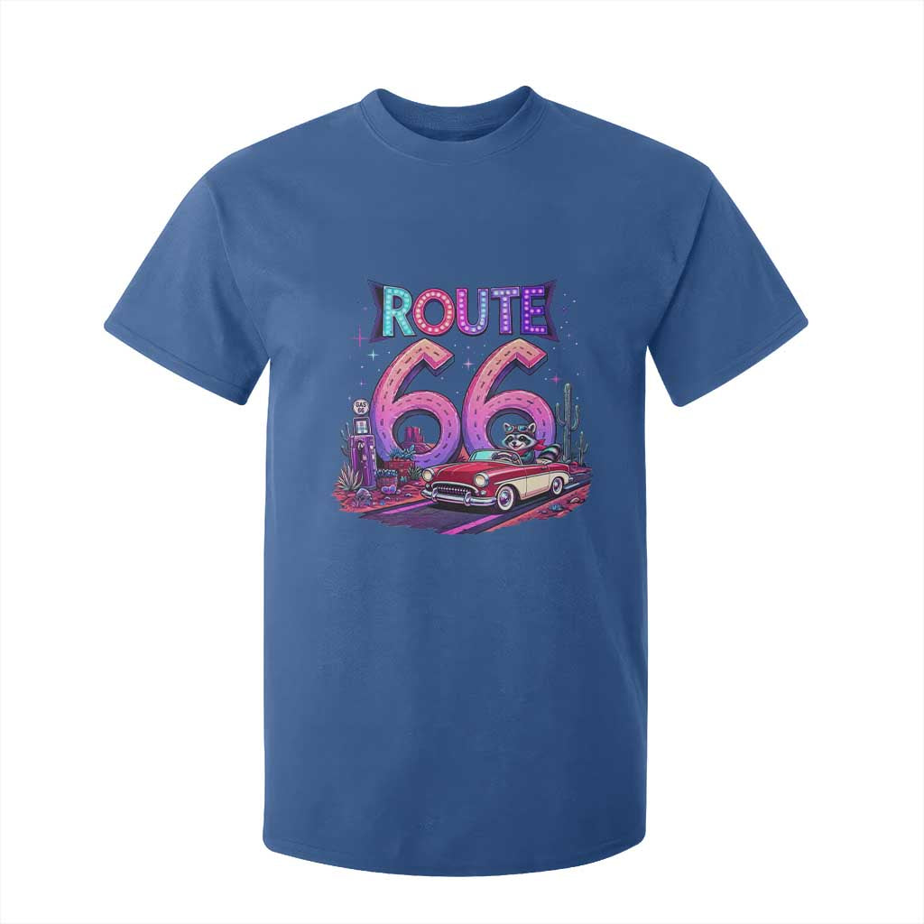 Route Highway 66 Americana Adventure T Shirt For Kid Cute Raccoon Driving Car TS12 Royal Blue Print Your Wear