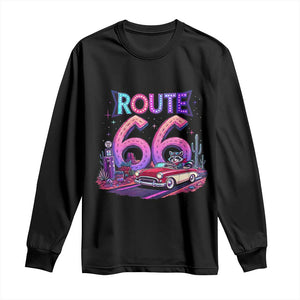 Route Highway 66 Americana Adventure Long Sleeve Shirt Cute Raccoon Driving Car TS12 Black Print Your Wear